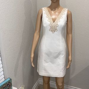 Lilly Pulitzer White Sleeveless V-Neck Embroidered Shift Dress